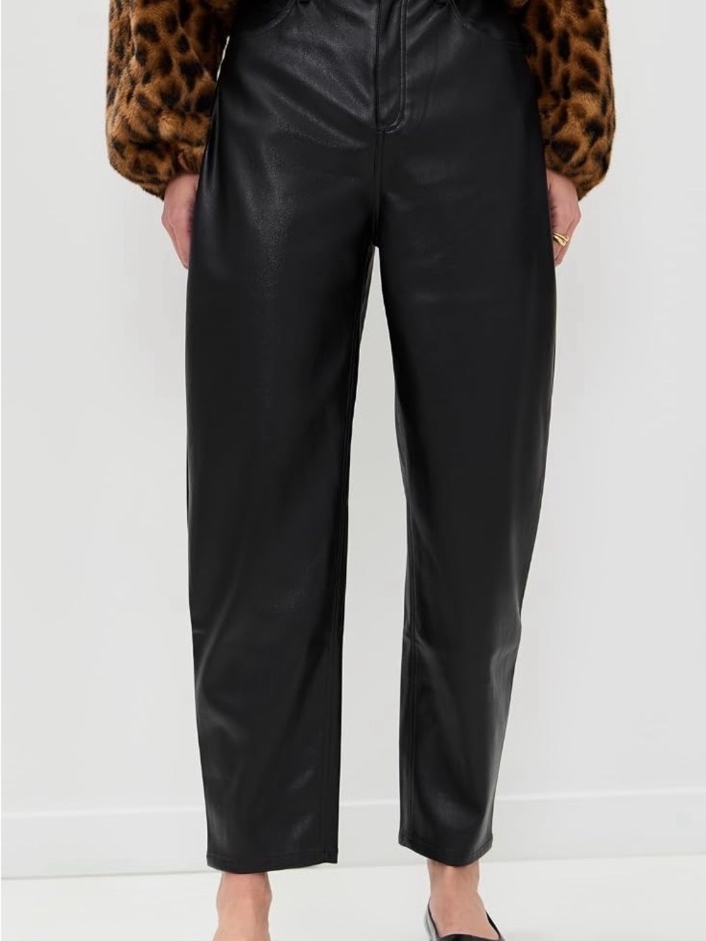 Wide Leg Faux Leather Pants - Black
